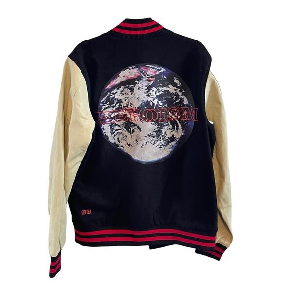 Ksubi Bomber Jacket Leather Sleeves Size M Heroism Globe RARE - Picture 5 of 13